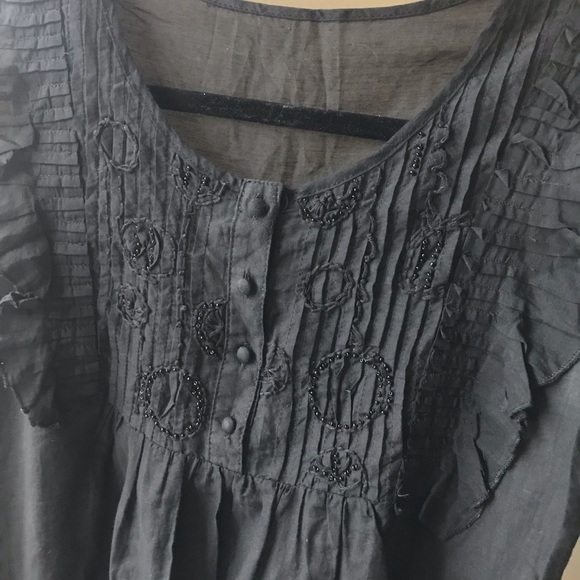 Black Semi-Sheer Tunic Top Shirt Blouse - Picture 3 of 5